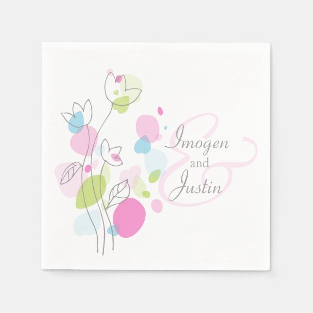 Modern konetti-blommor, bröllop-blöjor pappersservett (Framsidan)