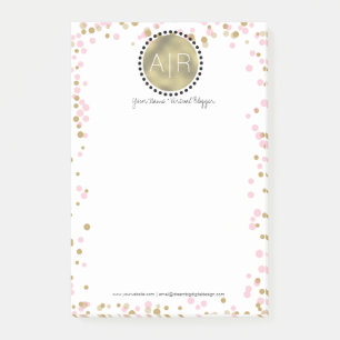 Modern Konfetti Simulerad Folie Monogram Post-it Block