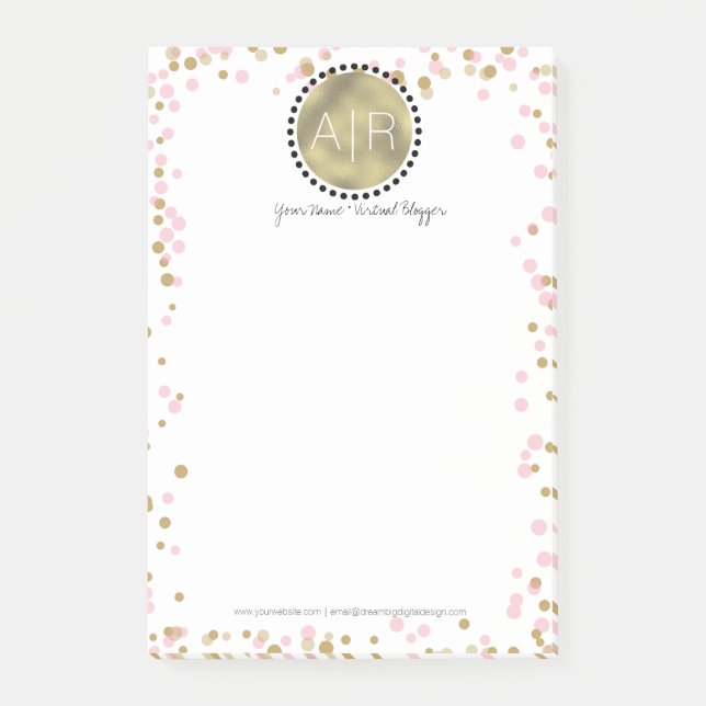 Modern Konfetti Simulerad Folie Monogram Post-it Block (Framsida)