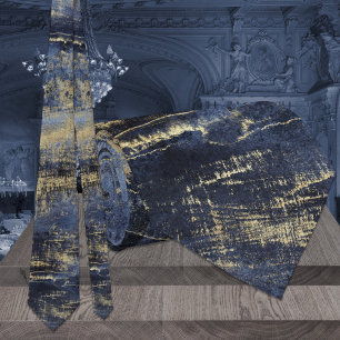 Modern konsmålning Bröllop i marinblå och Guld Slips