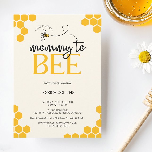 Modern könsneutral Mamma till Bee Baby Shower Inbjudningar (Modern Gender Neutral Mommy to Bee Baby Shower Invitation)