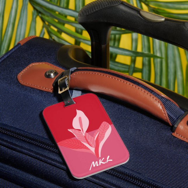 Modern konst Calla Lily Röd Rosa Monogram Bagagebricka (Framsida Insitu 1)
