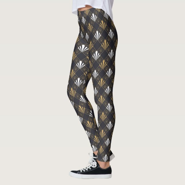 Modern konst Deco Black, White and Guld Fläkt Legg Leggings (Vänster)