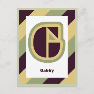 Modern konst deco brev G med stripe gräns, namn Vykort
