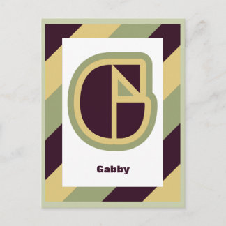 Modern konst deco brev G med stripe gräns, namn Vykort