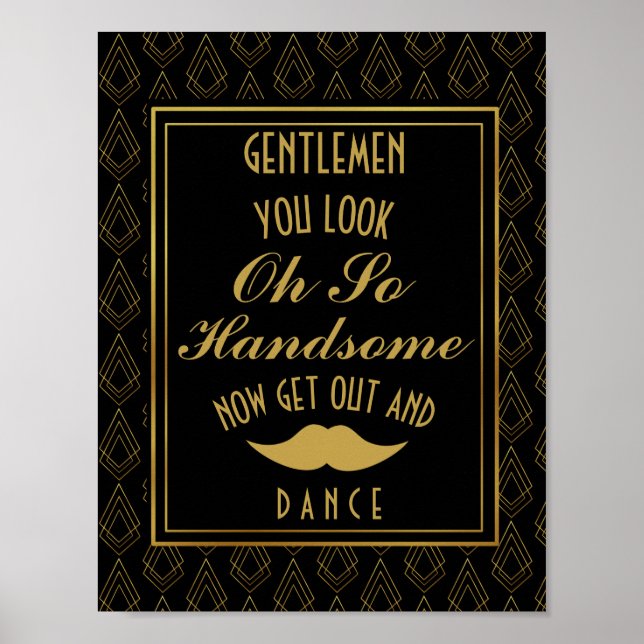 Modern konst deco Guld & Black GENTLEMEN BATHROOM Poster (Framsidan)