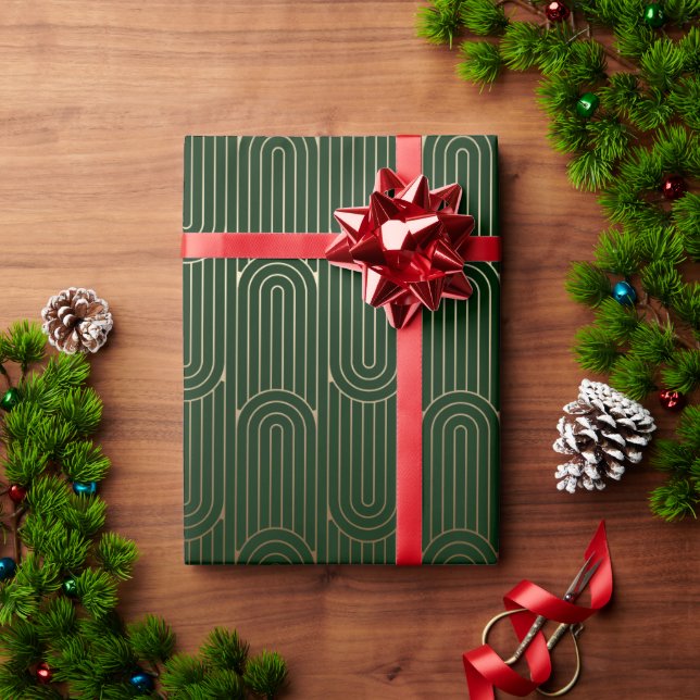 Modern konst Deco Guld Mönster 102 - Festive Grönt Presentpapper (Julgåva)