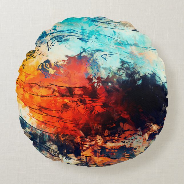 Modern konst. Färgfull contemporary. FÄRG s Rund Kudde (Framsidan)