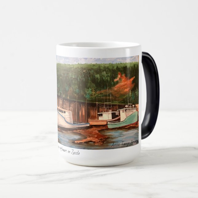 Modern konst-Gröntar/ FISKEVÅLD Magisk Mugg (Framsida höger)