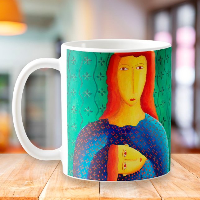 Modern konst - Mor och dotter-målning Kaffemugg (Skapare uppladdad)