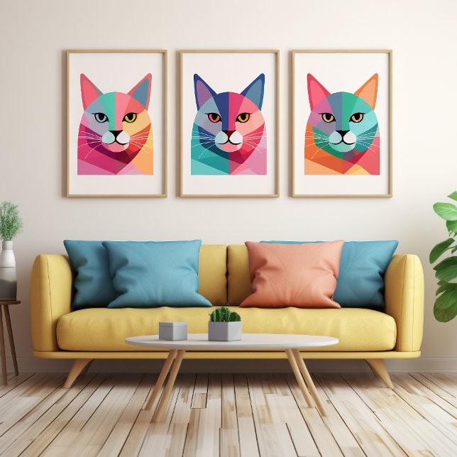 Modern konst poster med färgad katt 1 (1 of a series of 3 available cat posters)