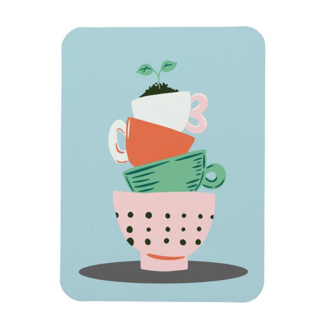 Modern konst Staplad Kopp och anläggning Magnet (Vertikal)