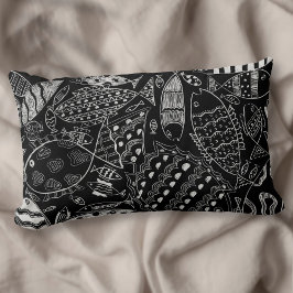 Modern konst, svart och vit fisk Mönster Lumbarkudde