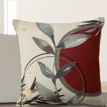 Modern konstgjord vattenfärg kudde<br><div class="desc">Snyggt dekorativ kudde har en konstnärlig abstrakt design i en krämpalett och en burgundisk palett vin färg. En konstnärlig abstrakt design har en vattenfärg löv och en geometrisk cirkelsammansättning med skuggor av grönt och grått med svarta och guld accenter på en grå elfenbensbakgrund. Abstraktens sammansättning är byggt på kombinationer av...</div>
