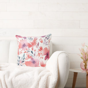 Modern konsthandel, koral, Plum-Blommigt Kudde