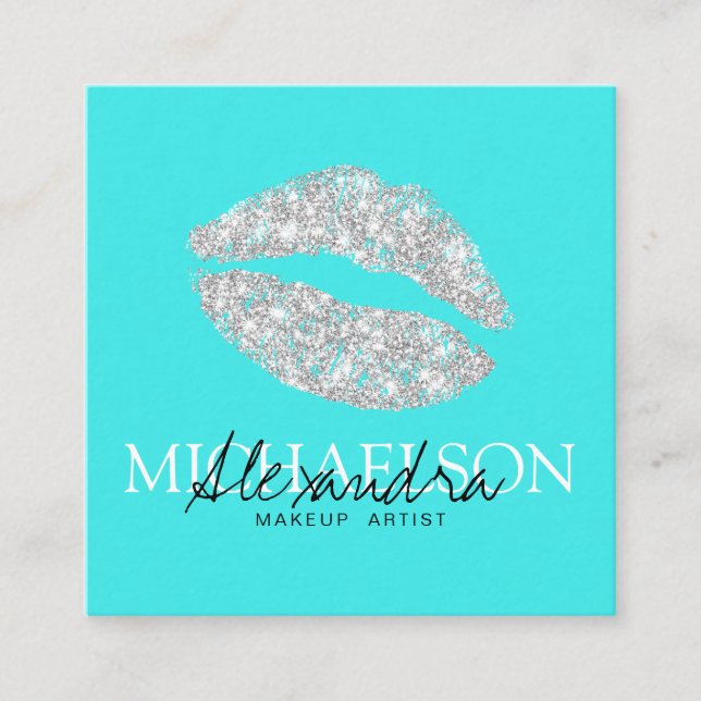 Modern konstnär namnteckning turkos fyrkantigt visitkort (Framsida)