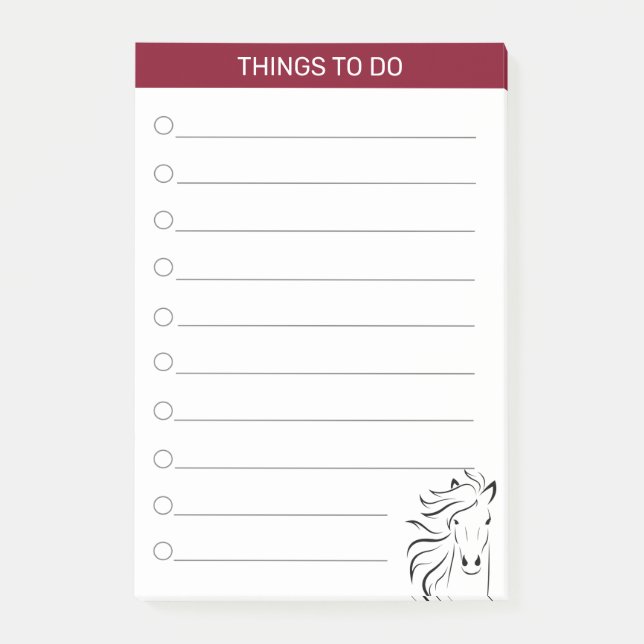 Modern konstnärlig häst i burgundy och vitt post-it block (Framsida)