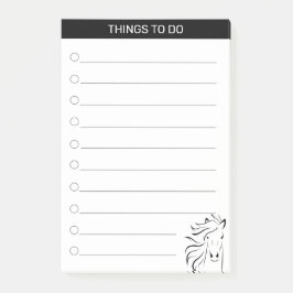 Modern konstnärlig hästsilhuett i svartvitt post-it block