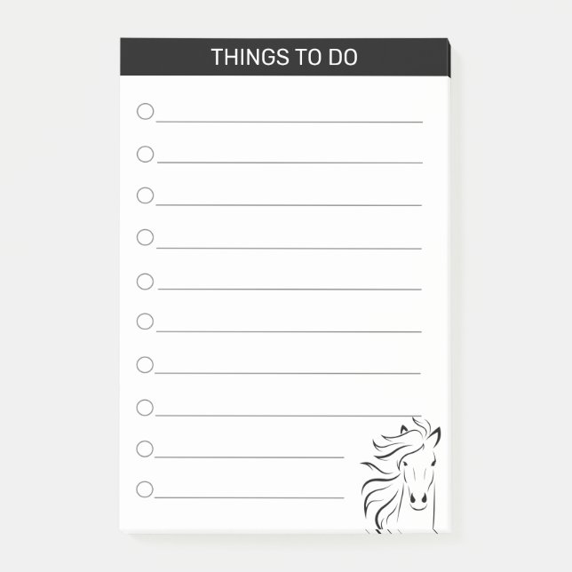 Modern konstnärlig hästsilhuett i svartvitt post-it block (Framsida)