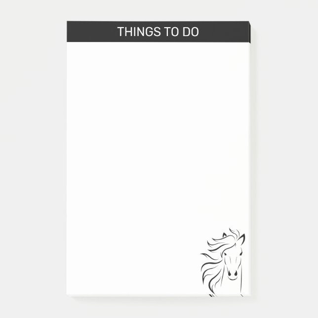Modern konstnärlig hästsiluett i svart och vitt post-it block (Framsida)