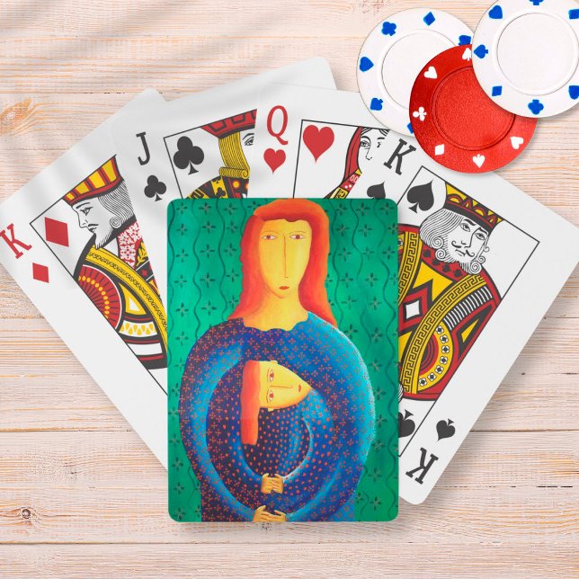 Modern konstnärlig målning av mor och dotter casinokort (Skapare uppladdad)