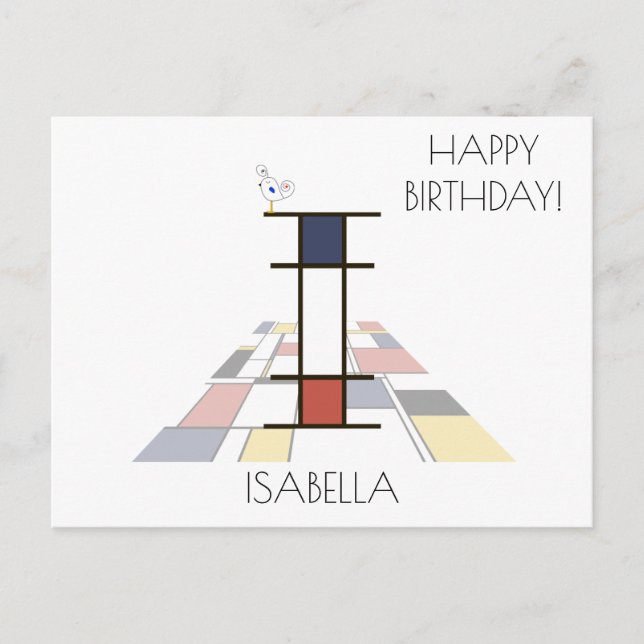 Modern konstnärlig monogram. Bokstav I Vykort (Framsida)