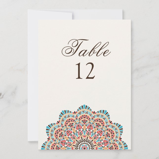 Modern konstnärlig stil Mandala Bröllops Bord Numm Inbjudningar (Framsida)