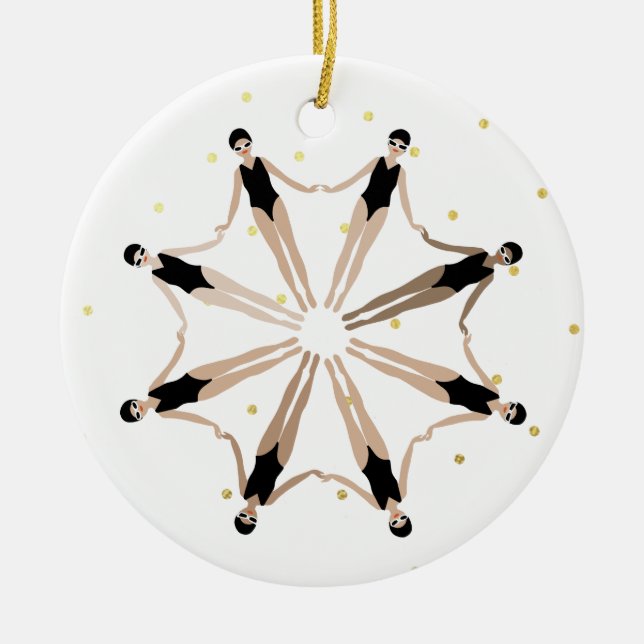 Modern konstnärlig synkronisering av simmare Guld- Julgransprydnad Keramik (Framsidan)