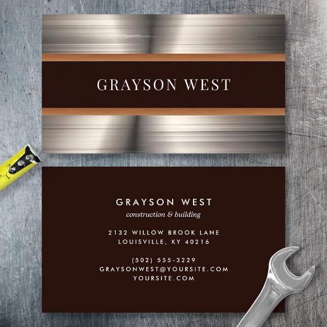 Modern konstruktion i Metall i Masculine Brushed Visitkort (Skapare uppladdad)