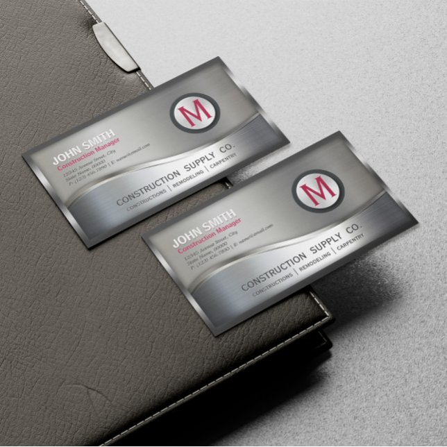 Modern konstruktion Metallramad monogram Silver B Magnetiska Visitkort (Skapare uppladdad)