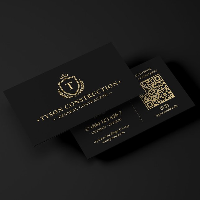 Modern konstruktionslogotyp allmän entreprenör sva visitkort (Modern Construction Logo General Contractor Black Business Card
)