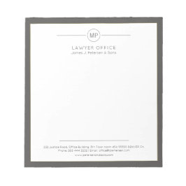 Modern kontor mörkgrå vit monogram advokat anteckningsblock