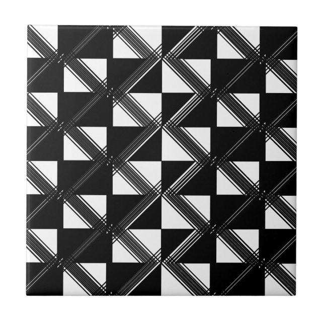 Modern kontroll av svart vit geometrisk linje Möns Kakelplatta (Framsidan)