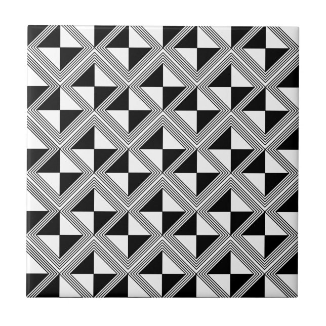 Modern kontroll av svart vit geometrisk linje Möns Kakelplatta (Framsidan)