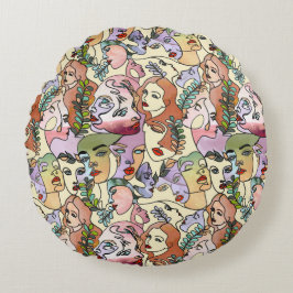 Modern konturlinje Doodle teckning art Rund Kudde