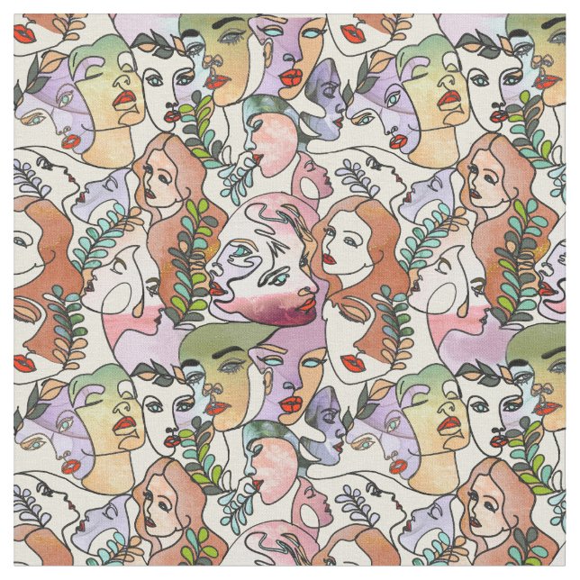 Modern konturlinje Doodle teckning art Tyg (Närbild)