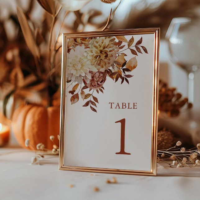 Modern Koppar Höst Vattenfärg Botanisk Bröllop Bordsnummer (Modern Copper Fall Watercolor Botanical Wedding Table Number by Painted Paperie
)