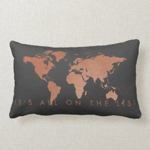 Modern koppar och Grått World Map Pillow Lumbarkudde