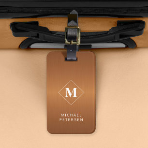 Modern kopparborstad metall monogrammad bagagebricka