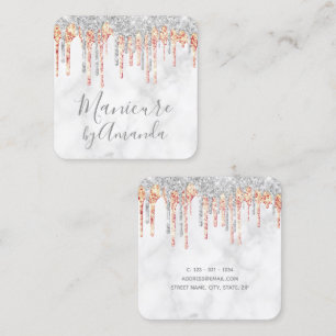 Modern kopparmarmor glitter från silver droppar m fyrkantigt visitkort