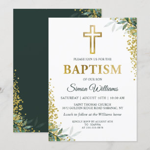 Modern Kor-baptism i Grey Guld Glitter Inbjudningar