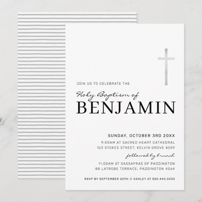 MODERN KOR heliga baptism, minsta svarta silver Inbjudningar (Fram/baksida)