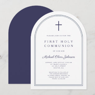 Modern Kor Navy Blue Boy First Communion Arch Inbjudningar