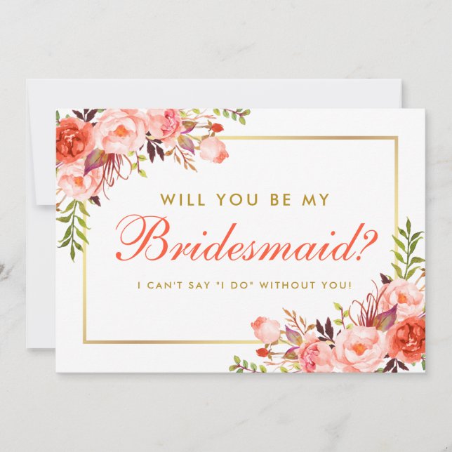 Modern koral Blommigt Guld blir min bridesmaid Inbjudningar (Framsida)