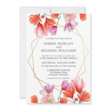 Modern koral Blommigt Guld Geometric Bröllop