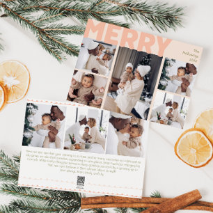 Modern koral Merry-år i fet stil i åtta foto Julkort