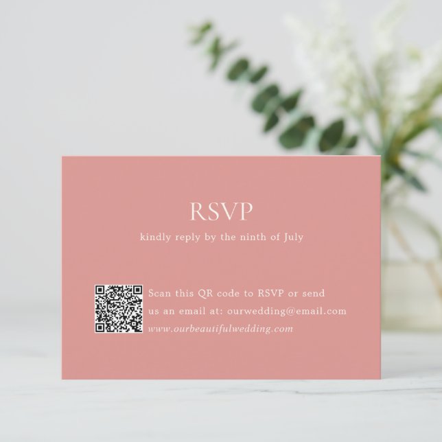 Modern koral Rosa QR-kod Elegant bröllop OSA Kort (Stående Fram)