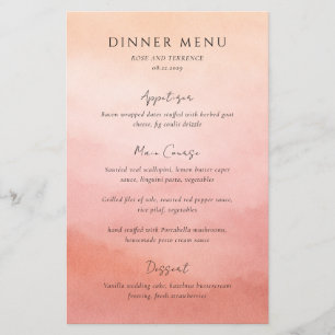 Modern Korall Coastal Chic Elegant Bröllopsmeny Flygblad