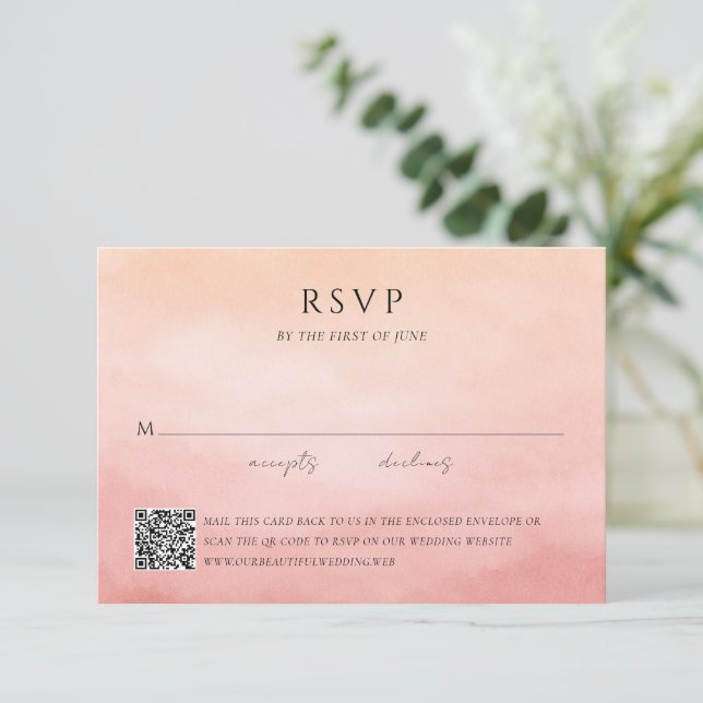 Modern Korall Coastal Chic Elegant QR-kod Bröllop OSA Kort (Stående Fram)