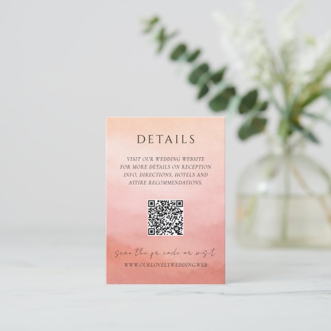 Modern Korall Coastal Chic Elegant QR-kod Bröllop Tilläggskort (Stående Fram)